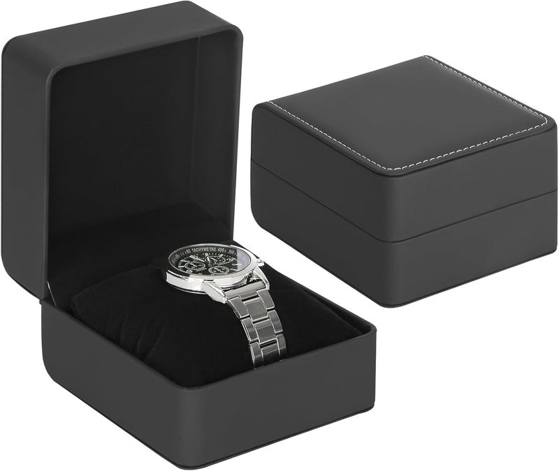 BAOPEND Single Watch Case, Travel Watch Gift Box with Removable Pillow, Luxury PU Leather Wristwatch Display Organizer Holder Boxes for Mem and Women (Black) - Image 1